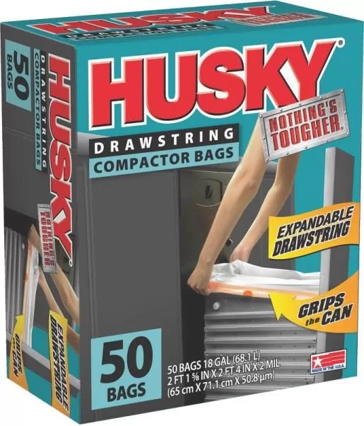 Husky HK18XDS050W Trash Compactor Bags White 18 Gallon Heavy Duty