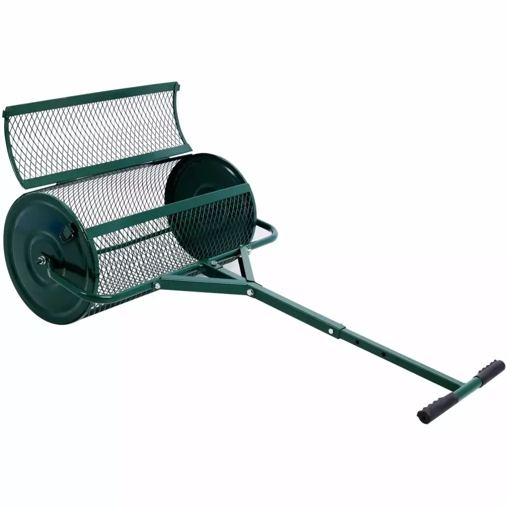 24 Inch Peat Moss Spreader - Luxury Metal Mesh Compost Roller T-Shaped Handle Soil Coverage