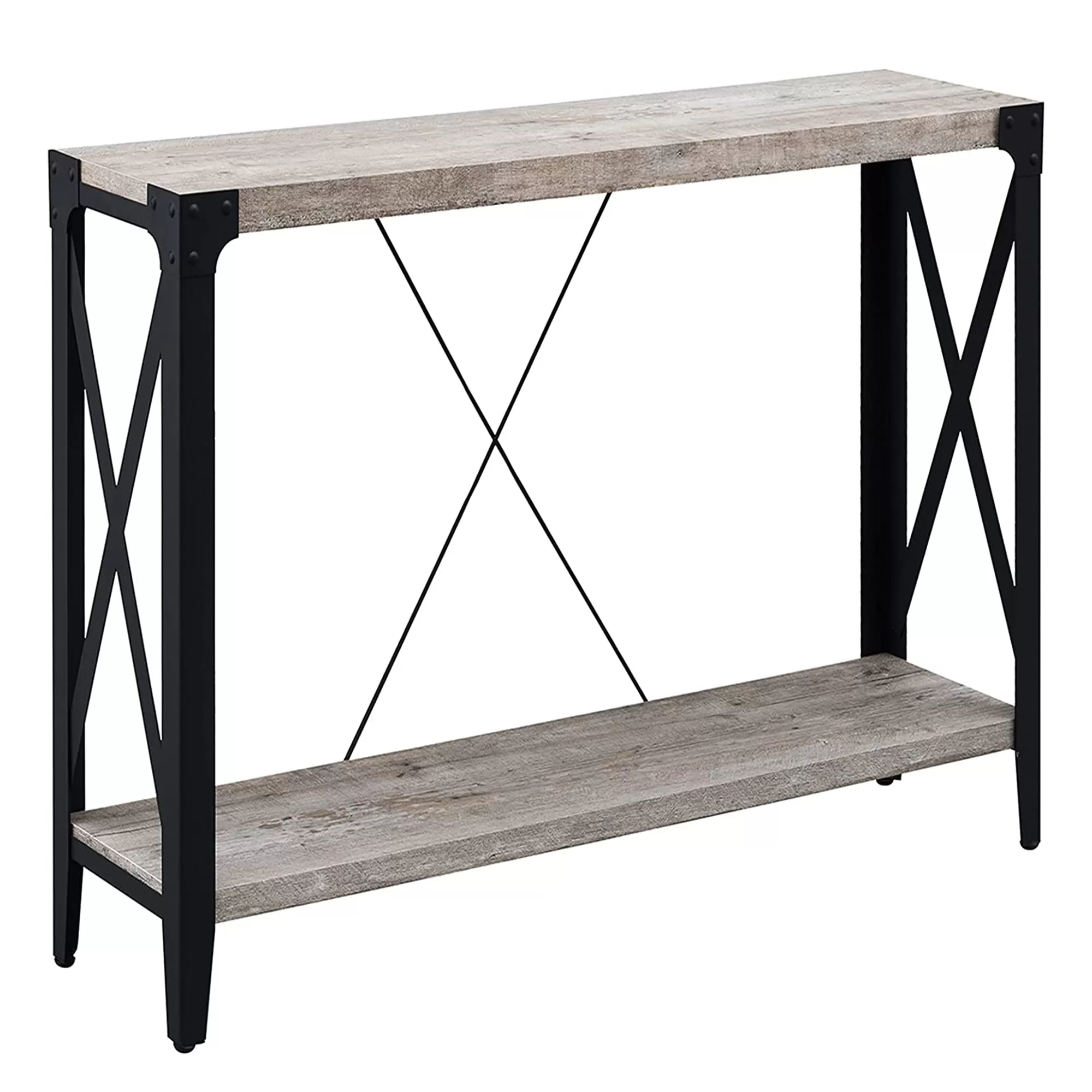 OKD 46 Inch 2-Tier Console Sofa Hallway Entryway Accent Table Light Rustic Oak