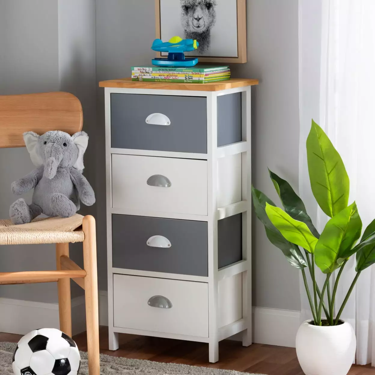 Baxton Studio Calandra Modern Oak Brown 4-Drawer Storage Unit Contemporary Dresser Wholesale Wholesale Interiors