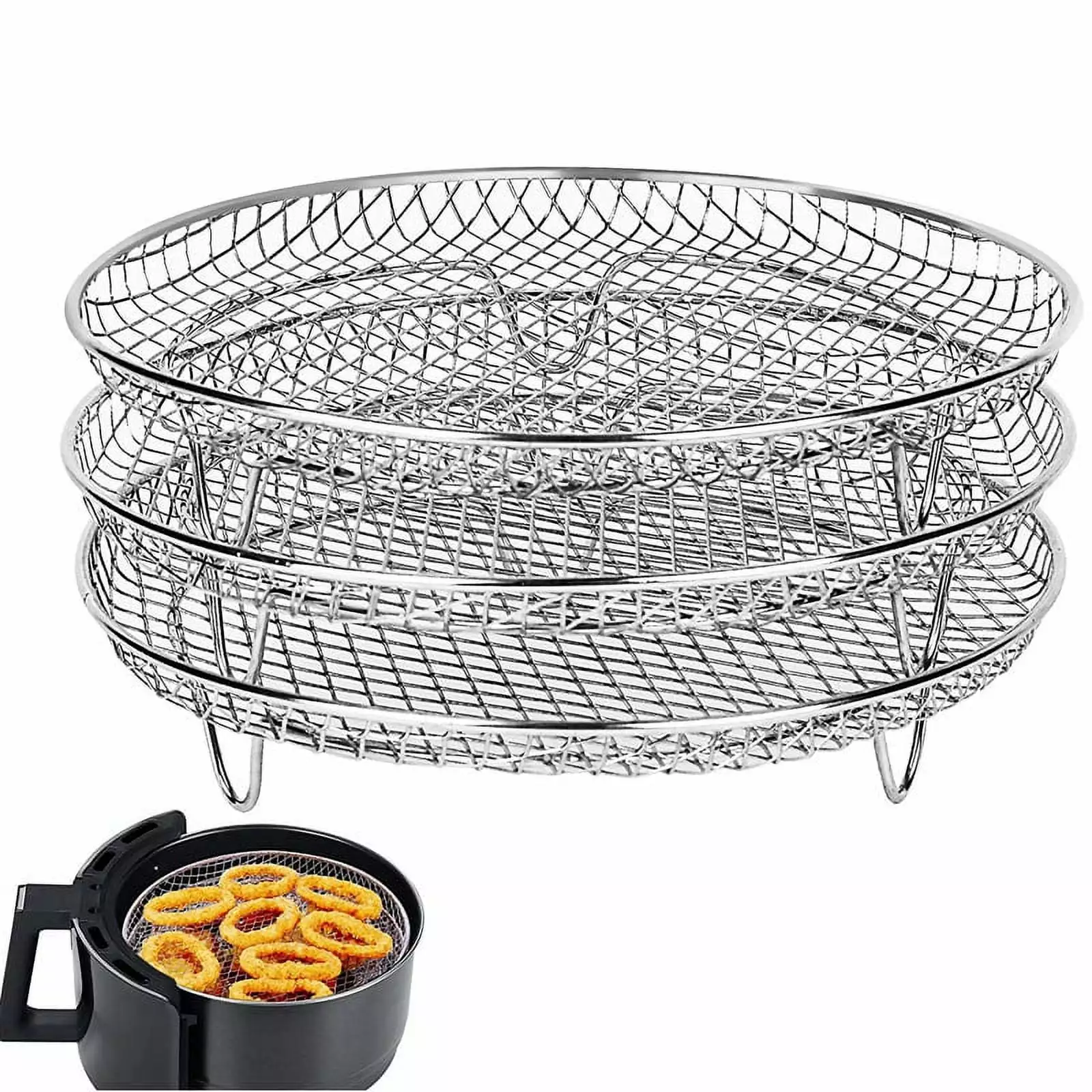 8-Inch 3-Layers Fryer Rack Stackable Grid Grilling Rack Stainless Steel Oven Cooker Pceewtyt