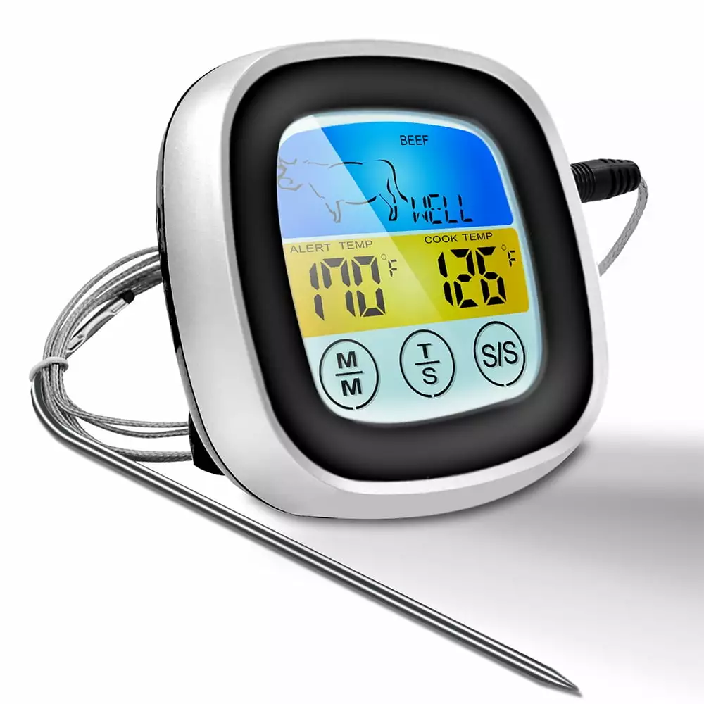 Touchscreen Meat Thermometer Timer Alert BBQ Grill Smoker Cooking Baking Oven Cacagoo