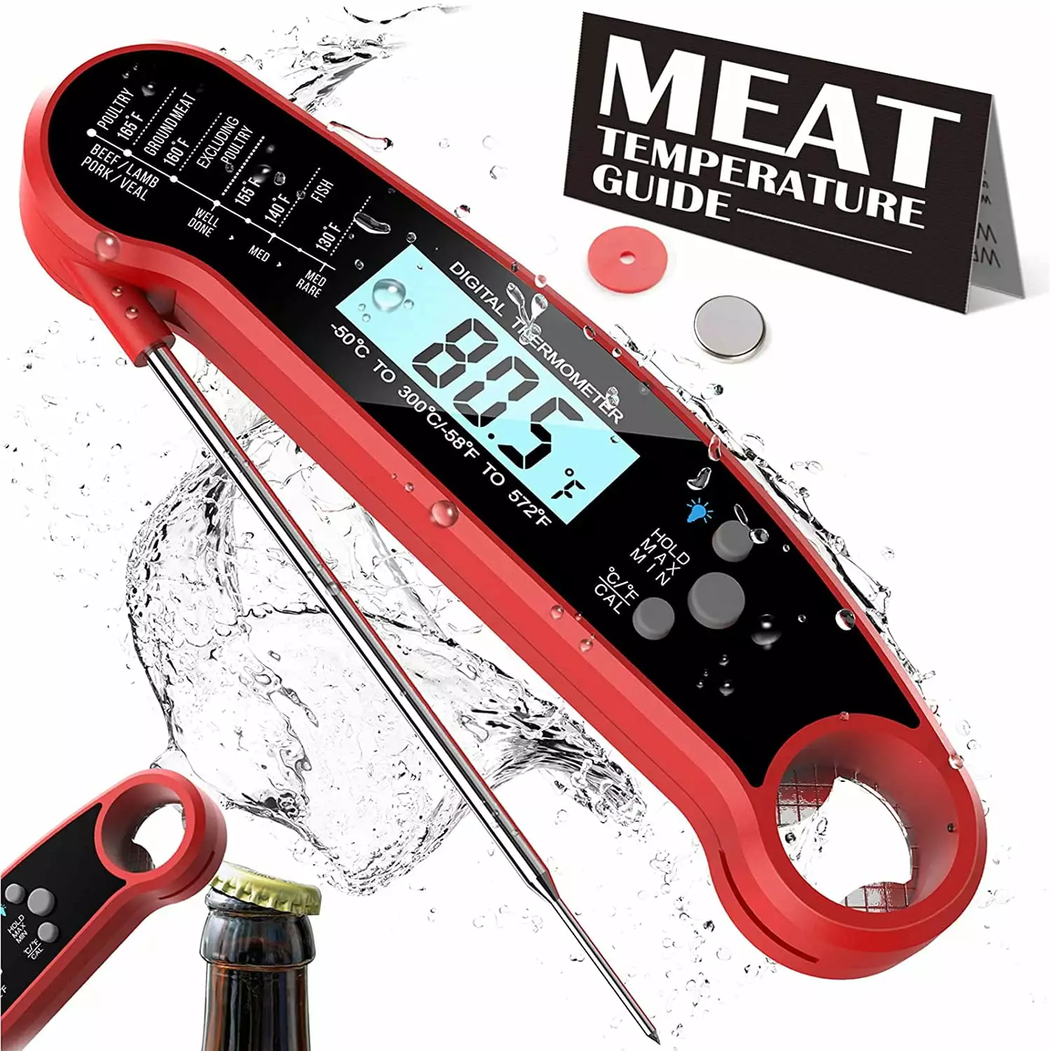 delpattern Wireless Meat Thermometer Digital Instant Read Grill Thermometer Outdoor Cooking BBQ Kitchen