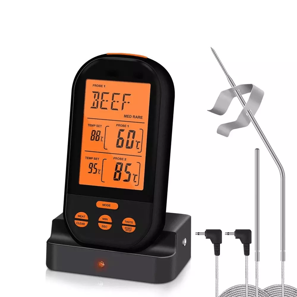 Excellent Home 230 Feet Wireless Range Grill Oven Meat Thermometer Timer and LCD Backlight Waterproof Dual Probe Kitchen C...