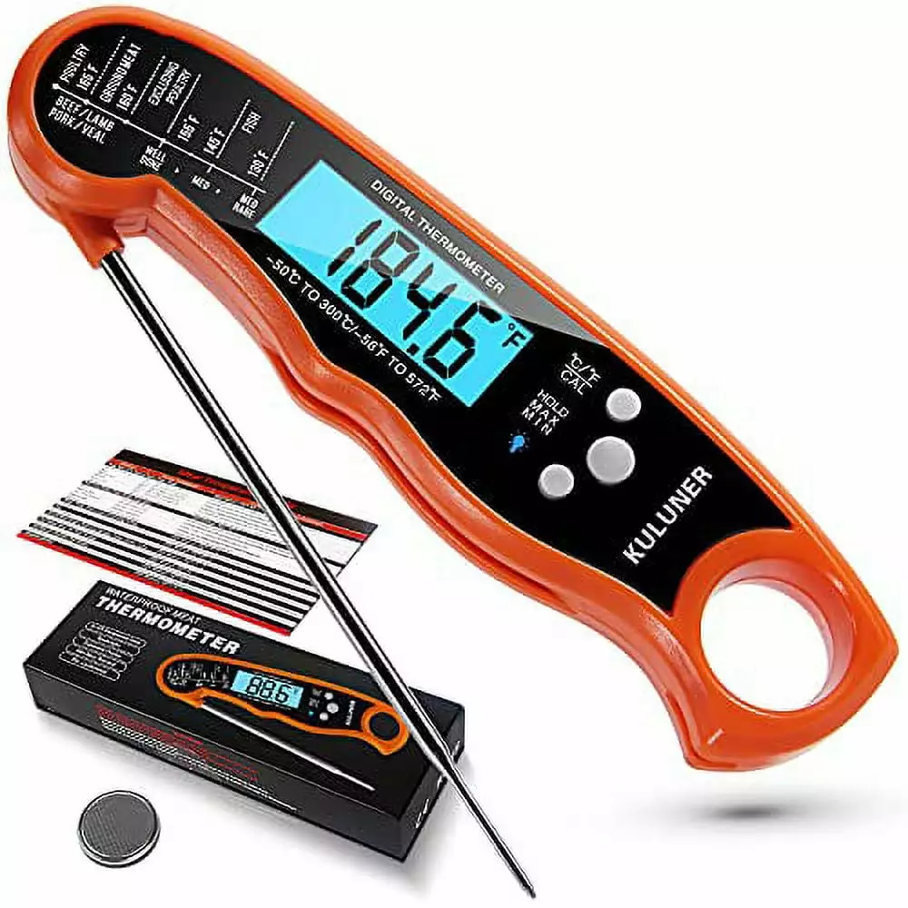 KULUNER TP-01 Waterproof Digital Instant Read Meat Thermometer 4.6a Folding Probe Backlight & Calibration Function Cooking...