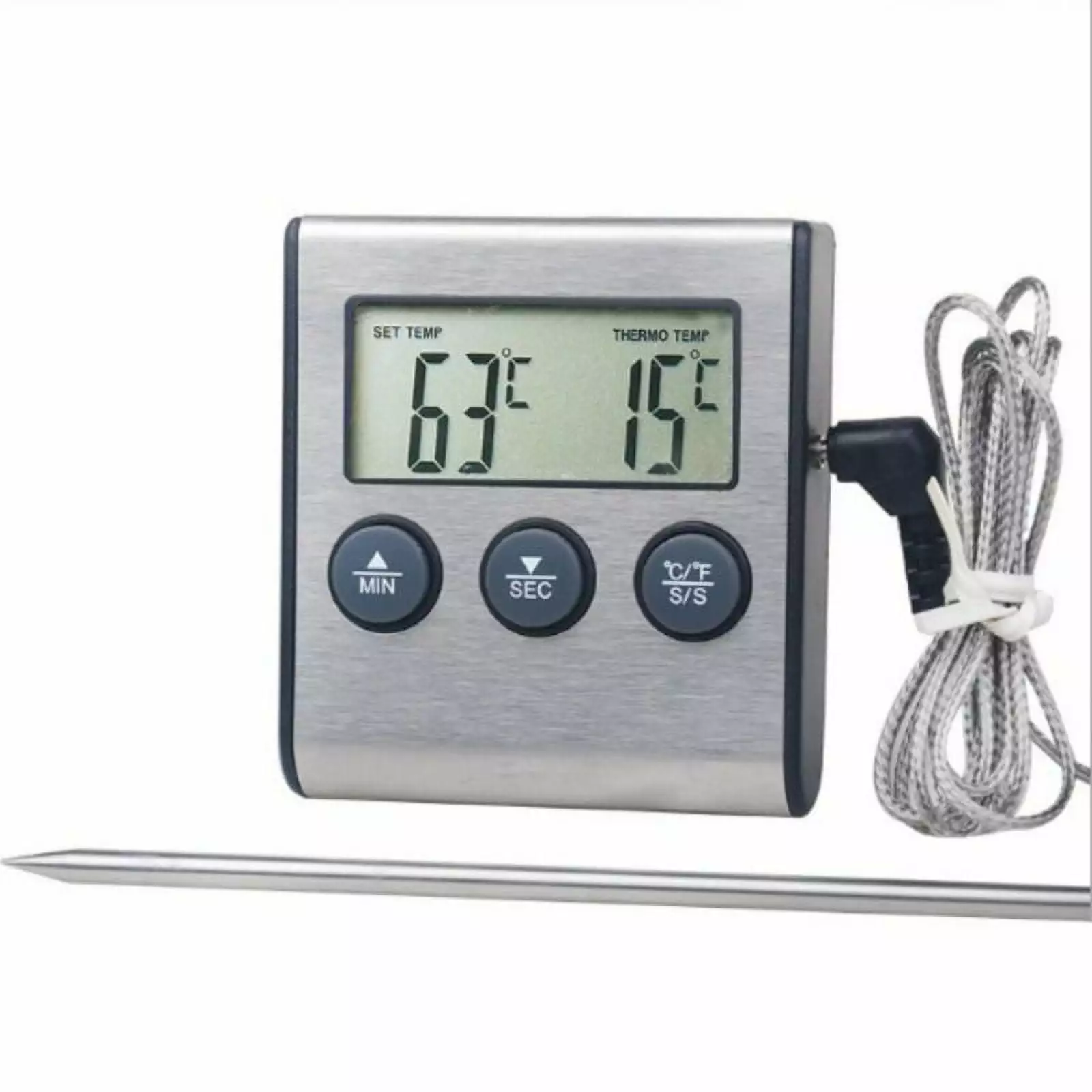 Clearance Digital Cooking Food Thermometer Timer Kitchen Meat BBQ Grill Smokers Ovens Stainless Steel OUTAD