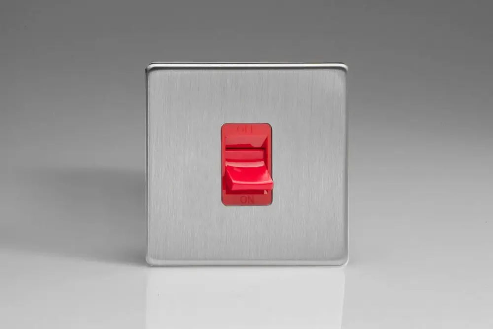 Varilight XDS45SS Screwless Textured Steel 45A DP Cooker Switch Single Plate