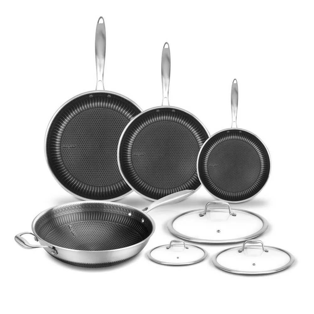 NutriChef 7 Piece Nonstick Stainless Steel Kitchen Cookware Pan Set Lids