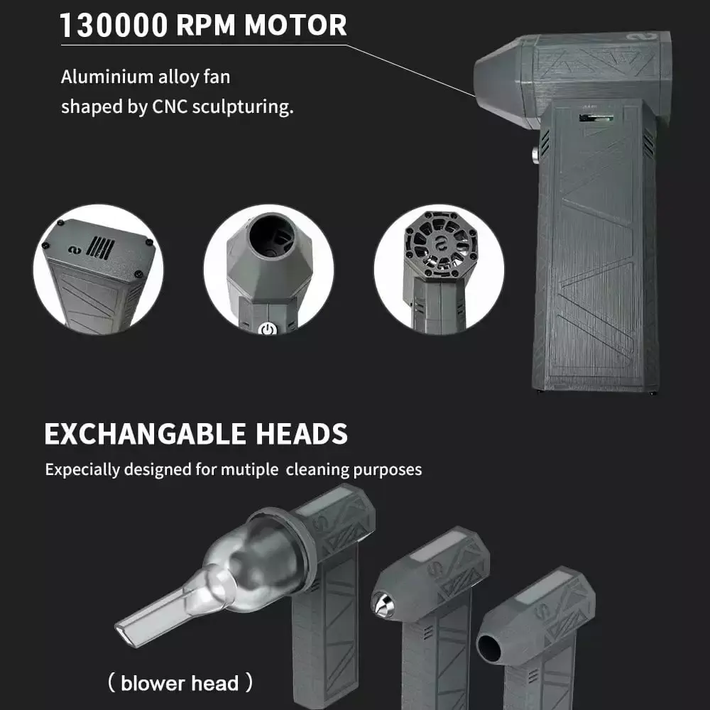 Adjustable Speeds Handheld Blower 130000 RPM Turbo Fan Car Computer Cleaning Type