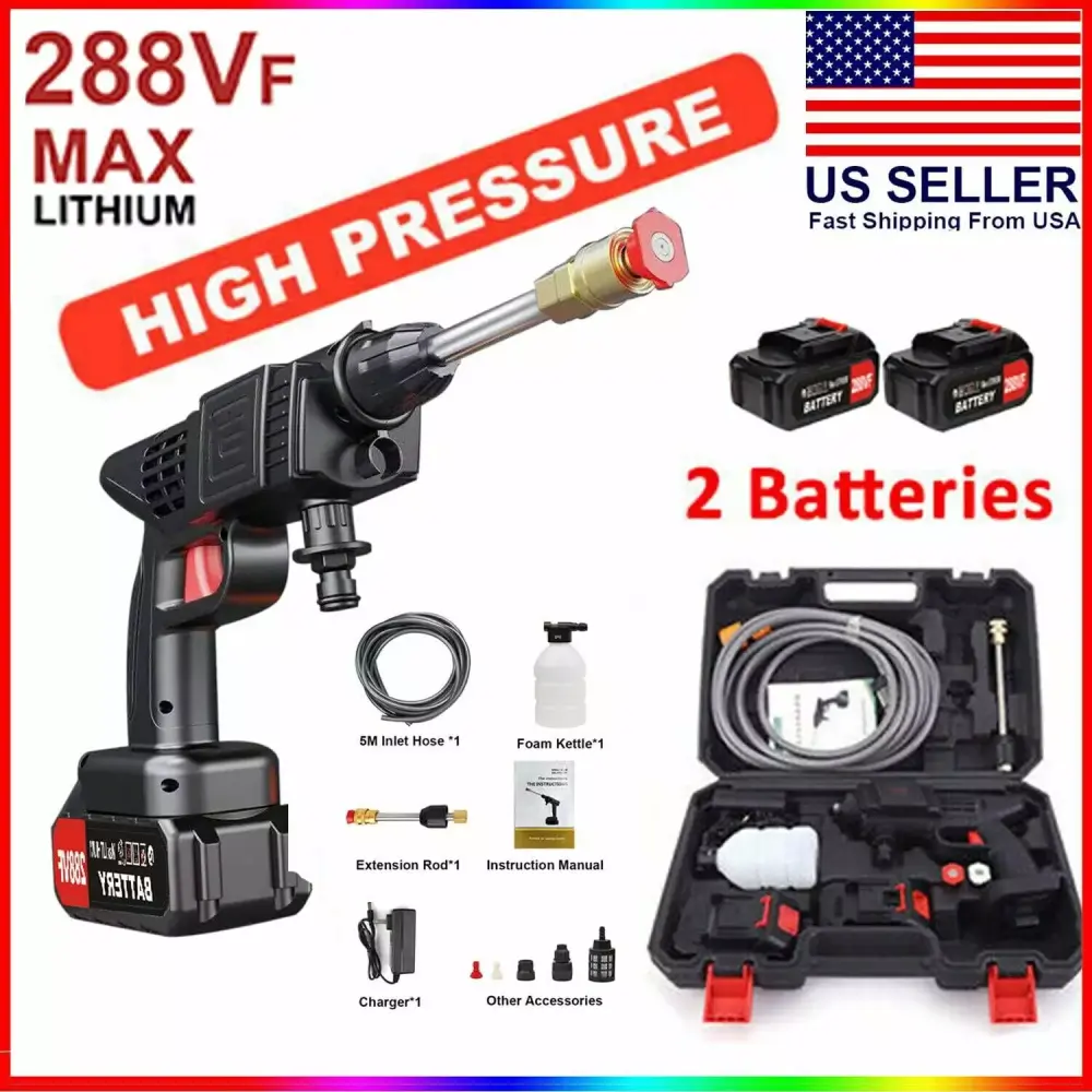 288VF Cordless Electric High Pressure Water Spray Gun 5M Water Pipe and Foam Bottle Travel-friendly Car Washer 1