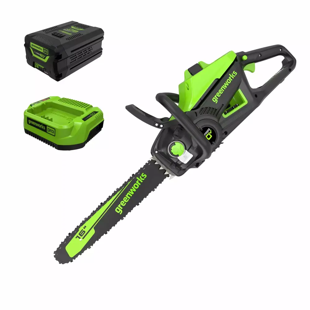 Greenworks Pro 60V 16 . Brushless Cordless Chainsaw 2.5 Ah Battery and Charger 2
