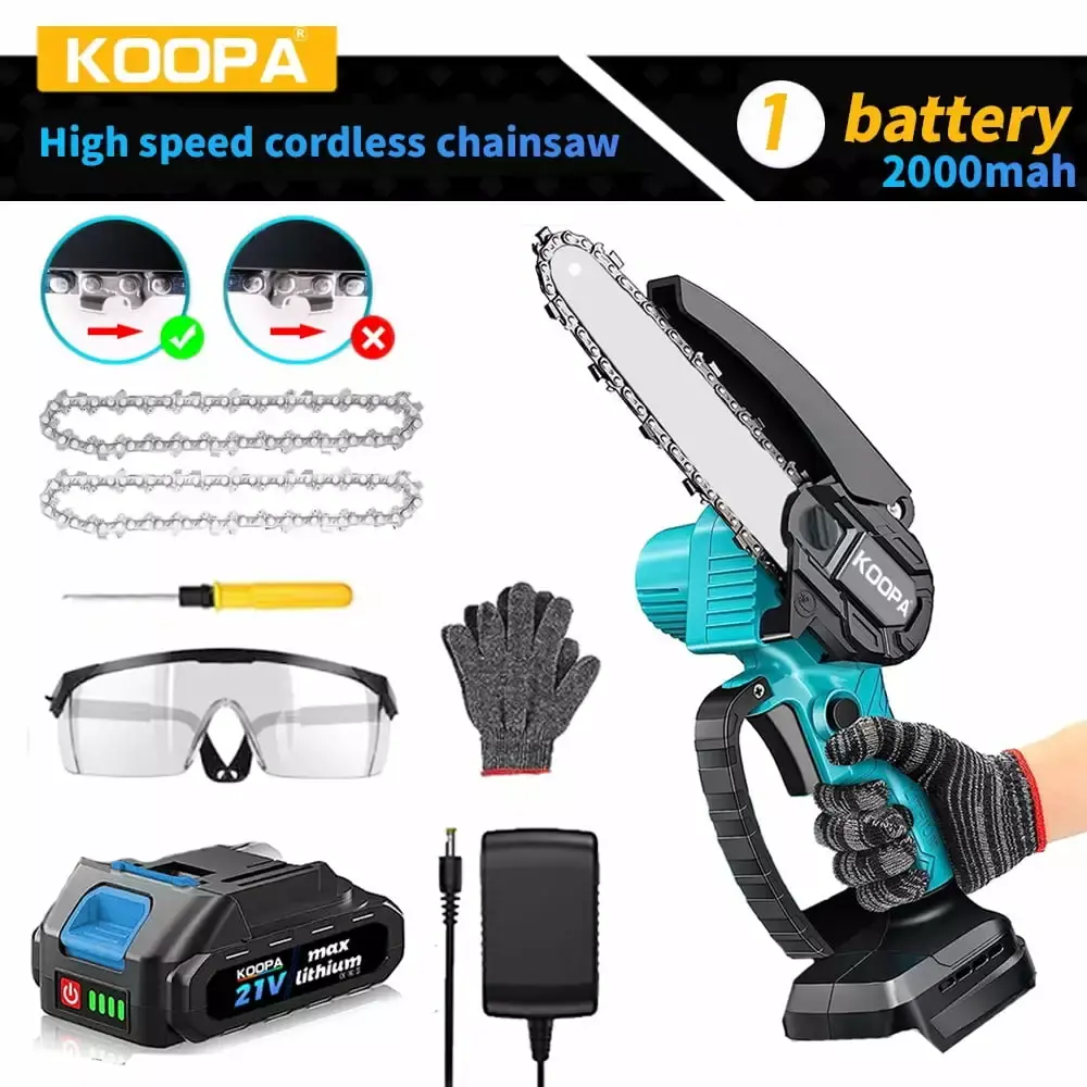 Koopa Tool 6-Inch Cordless Mini Chainsaw Handheld Wood Cutting and DIY Projects Eu