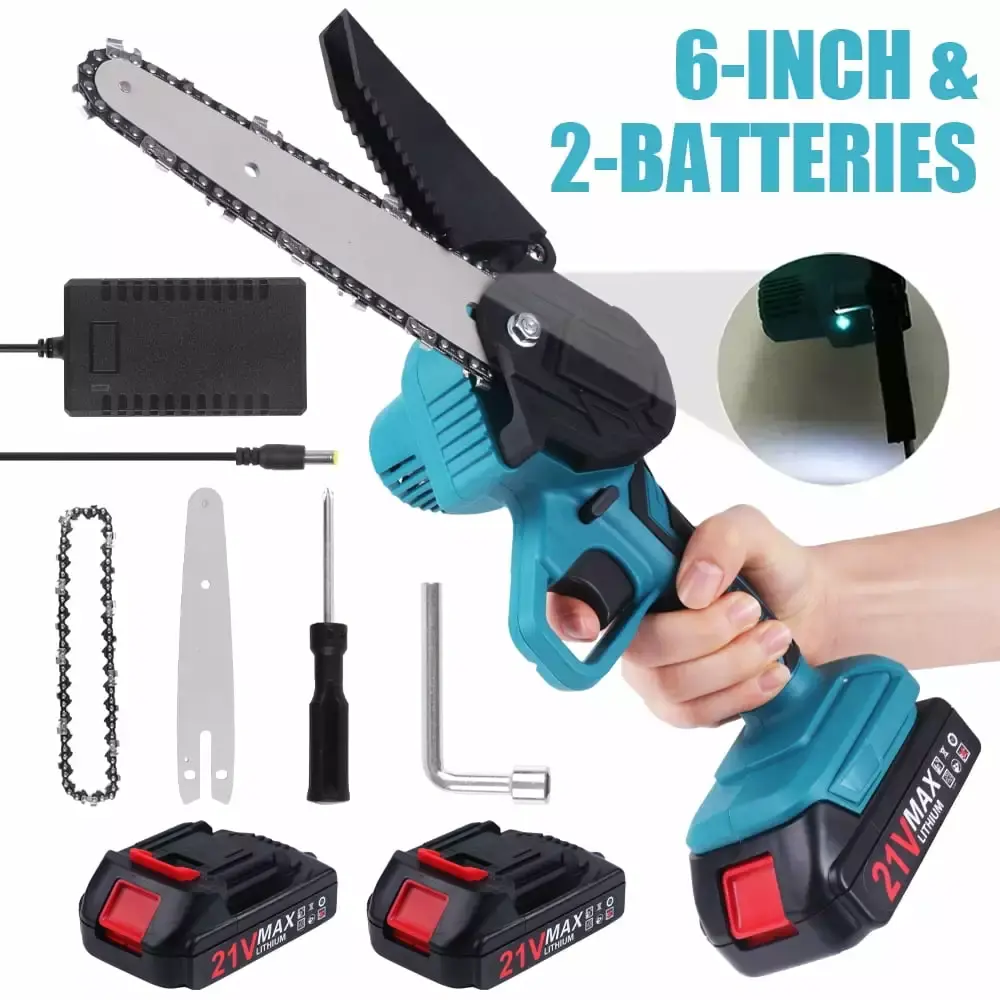 Mini Chainsaw 6-Inch - Electric Cordless Chain Saw 2 Large Capacity Batteries Wood Cutting and Tree Trimming 4
