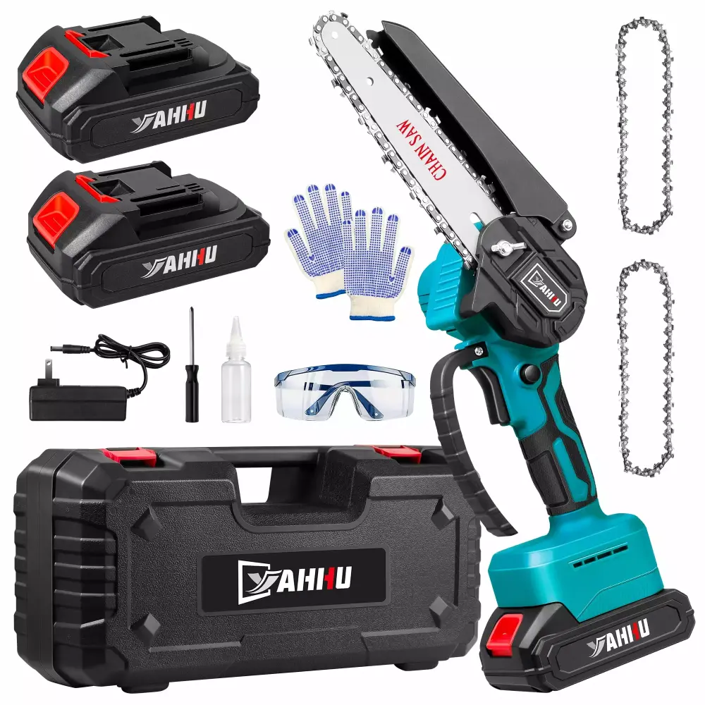 YAHHU 6 Inch Mini Chainsaw - Travel-Friendly Battery Powered Cordless Chainsaw Set Tree Branches Pruning