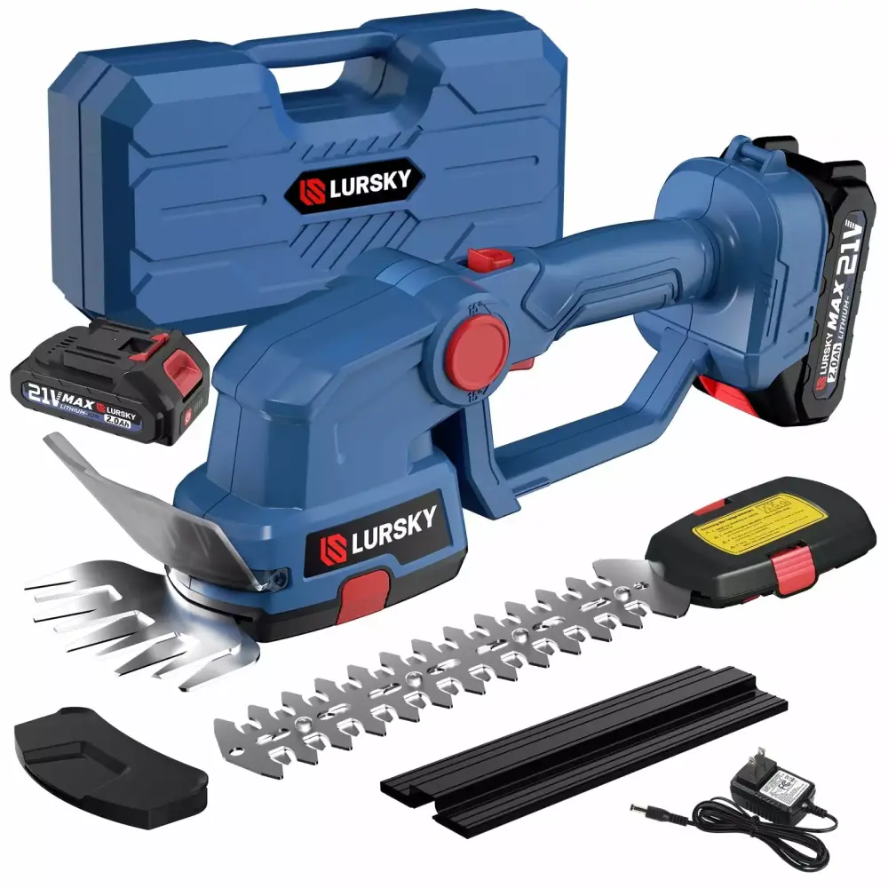 LURSKY 21V Cordless Electric Hedge Trimmer 2--1 Grass Shear and Shrub Trimmer Charger and 2 Batteries With