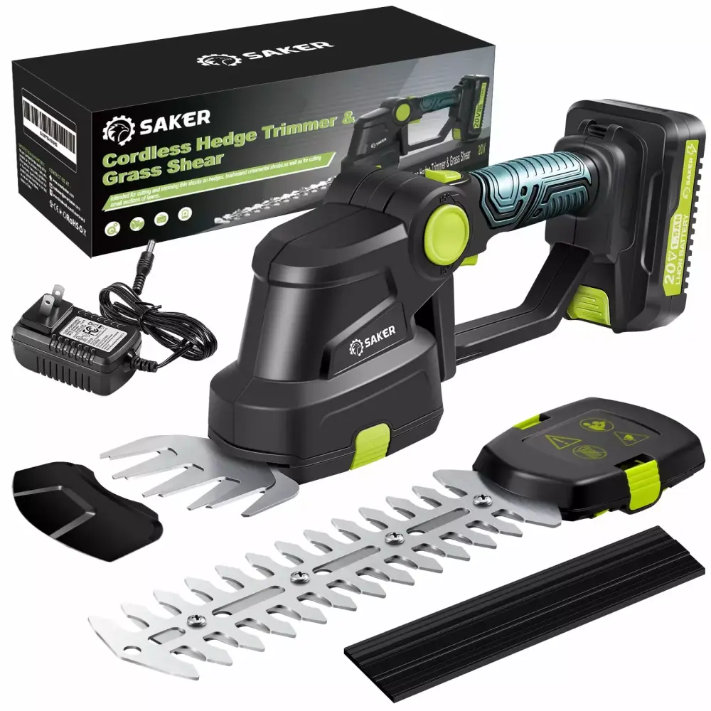 Saker 20V Cordless Hedge Trimmer Electric Shrub Trimmer Rechargeable Battery and Charger Blades