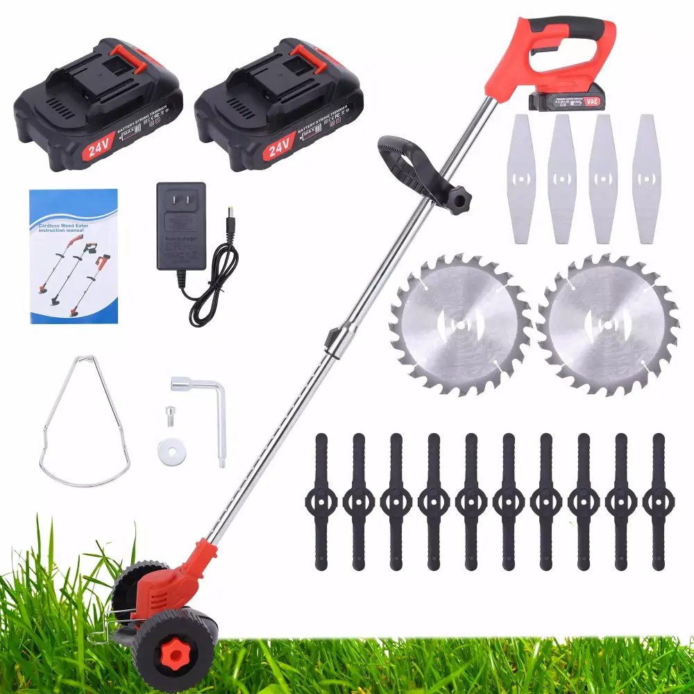 Double Wheel Cordless Electric Lawn Mower Adjustable Length and 2 Batteries 24v