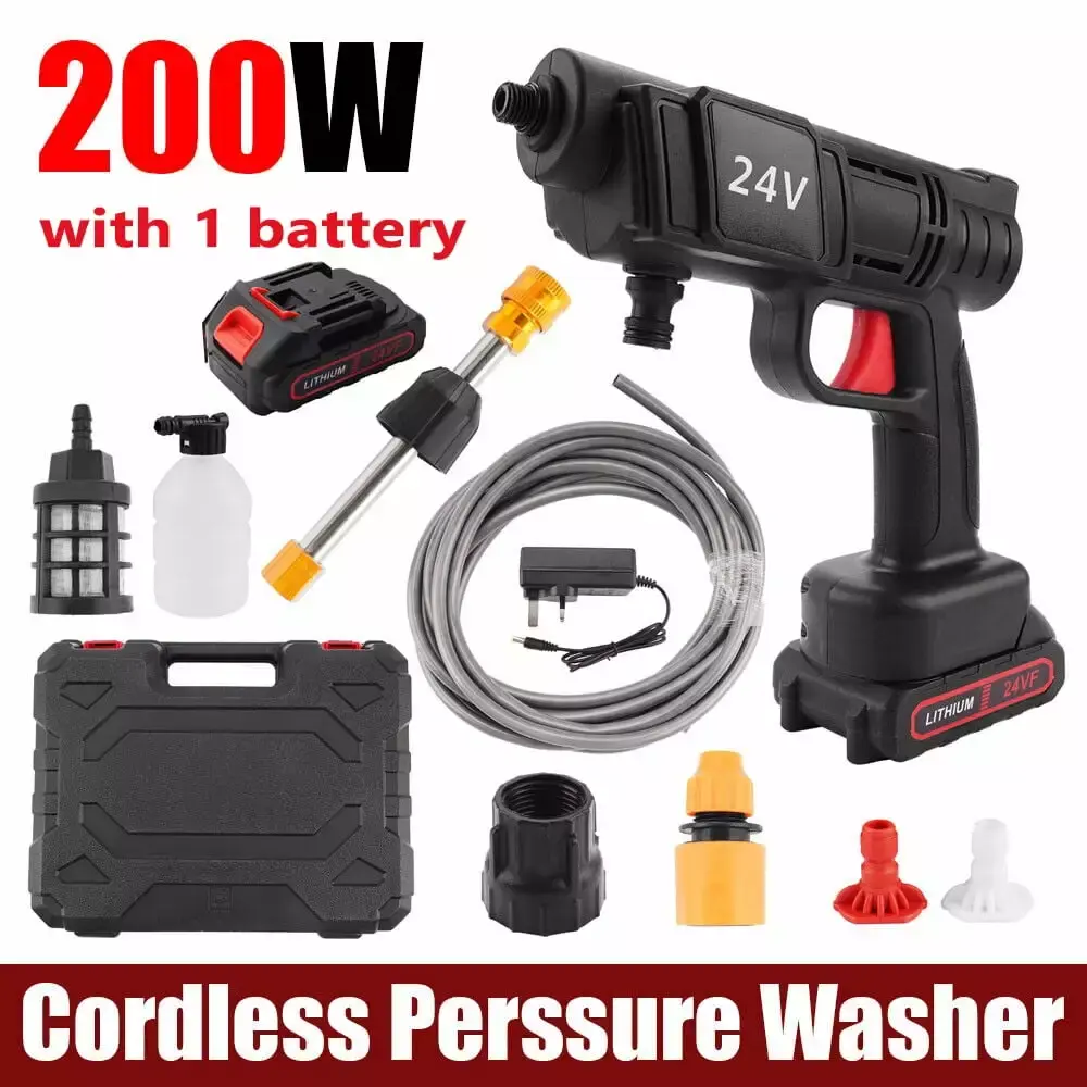 Xhy Electric Cordless High Pressure Washer 2 Nozzles Cars Gardens Doors Travel-friendly Water Spray Gun