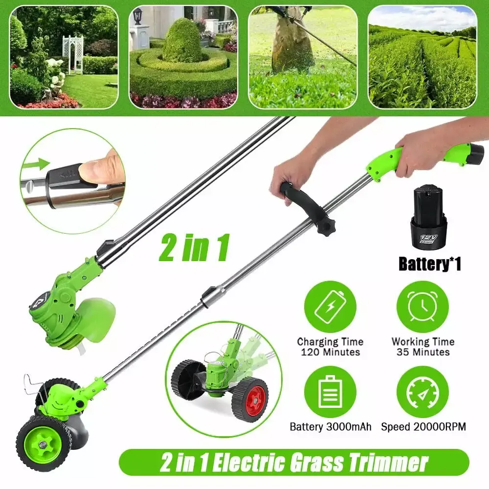 YouLoveIt Travel-Friendly Weed Eater Grass Trimmer 12V/24V Electric 2 Batteries & Charger