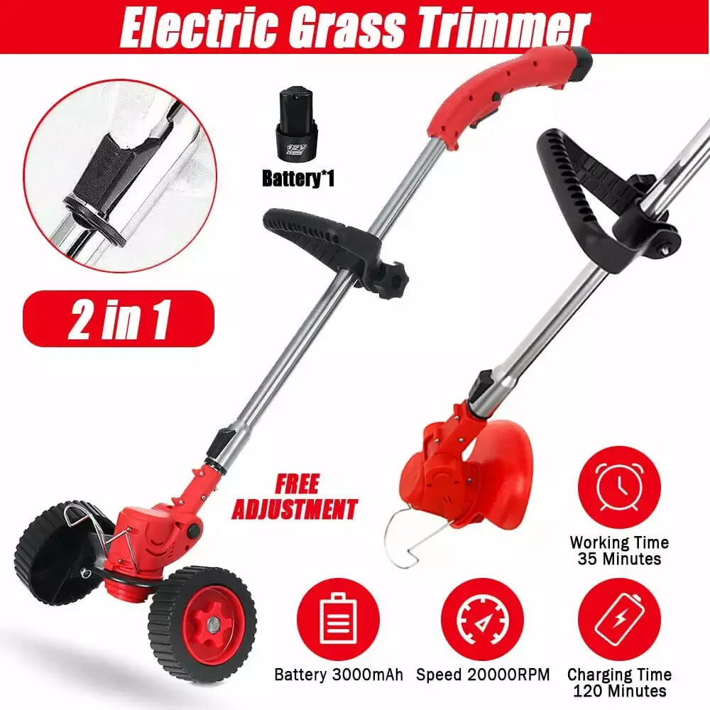 YouLoveIt 12V Electric Grass Trimmer Weed Eater Lawn Mower Cordless Garden Pruning Mowing