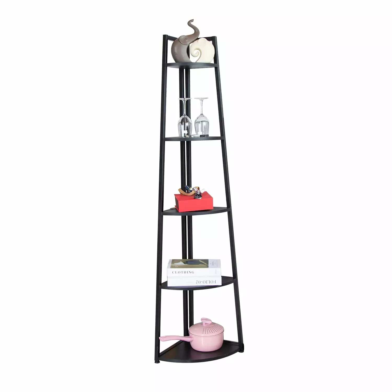 EXCITED WORK 65 inch Black High Corner Bookshelves Bookcases Corner Ladder Rack Antique Plant Rack Freestanding Corner She...