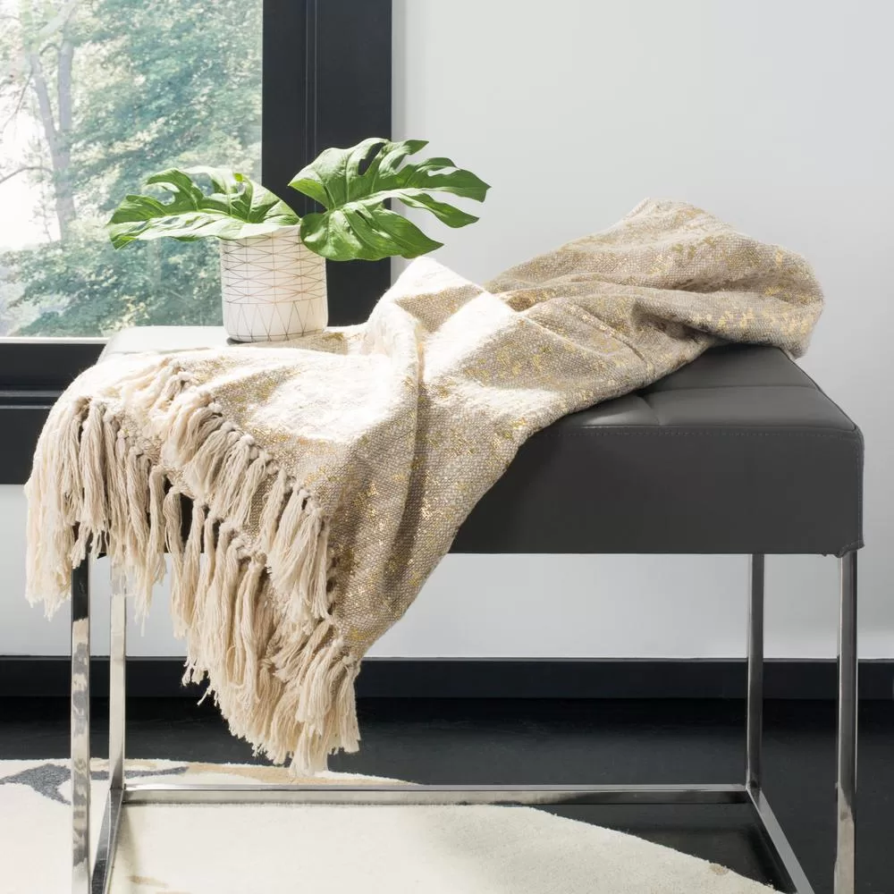 Safavieh Peppin Natural Gold Throw Blanket Warm Cozy