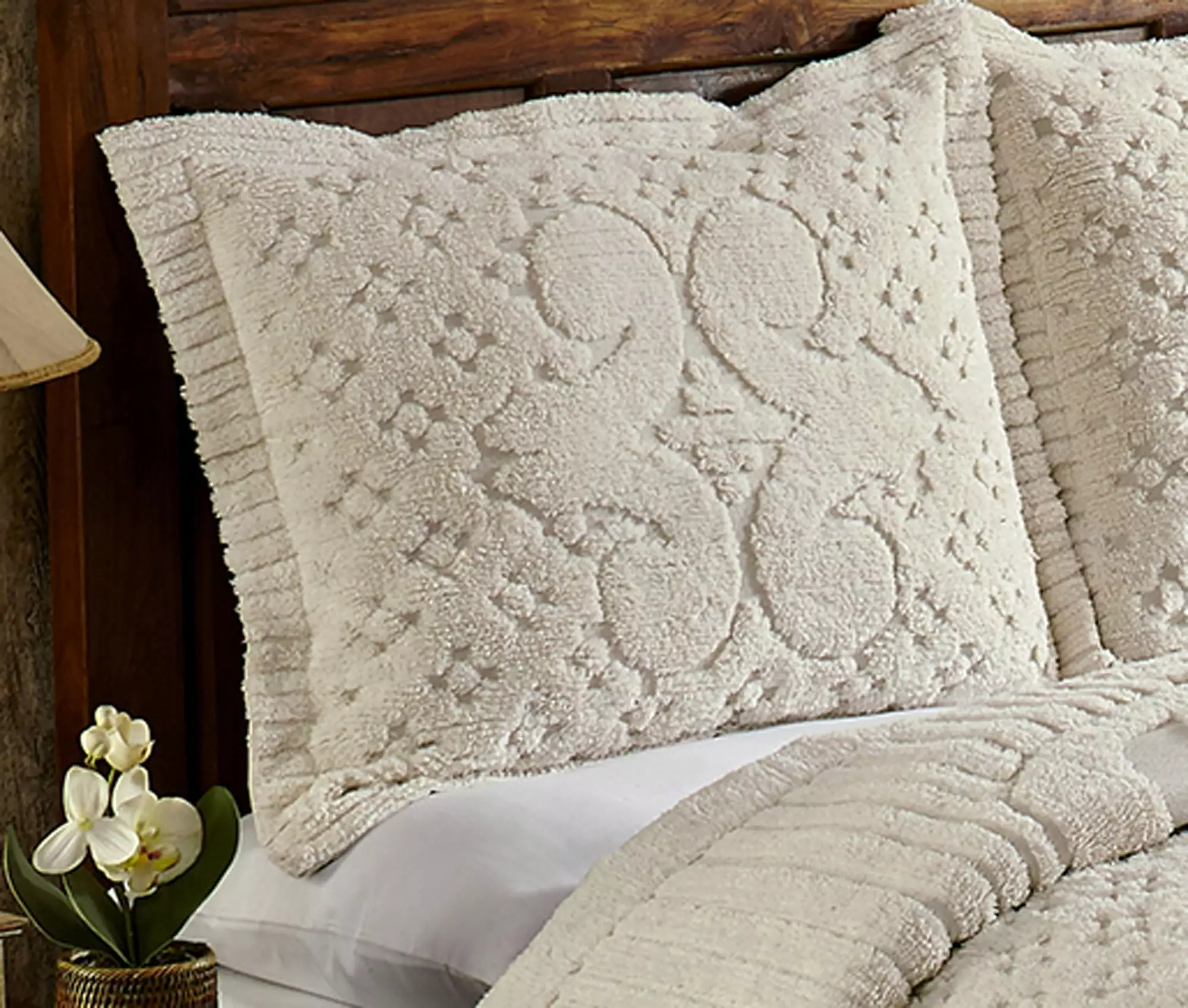 Better Trends Ashton Medallion Design 100% Cotton Bedspread Sham Set Ivory Adults
