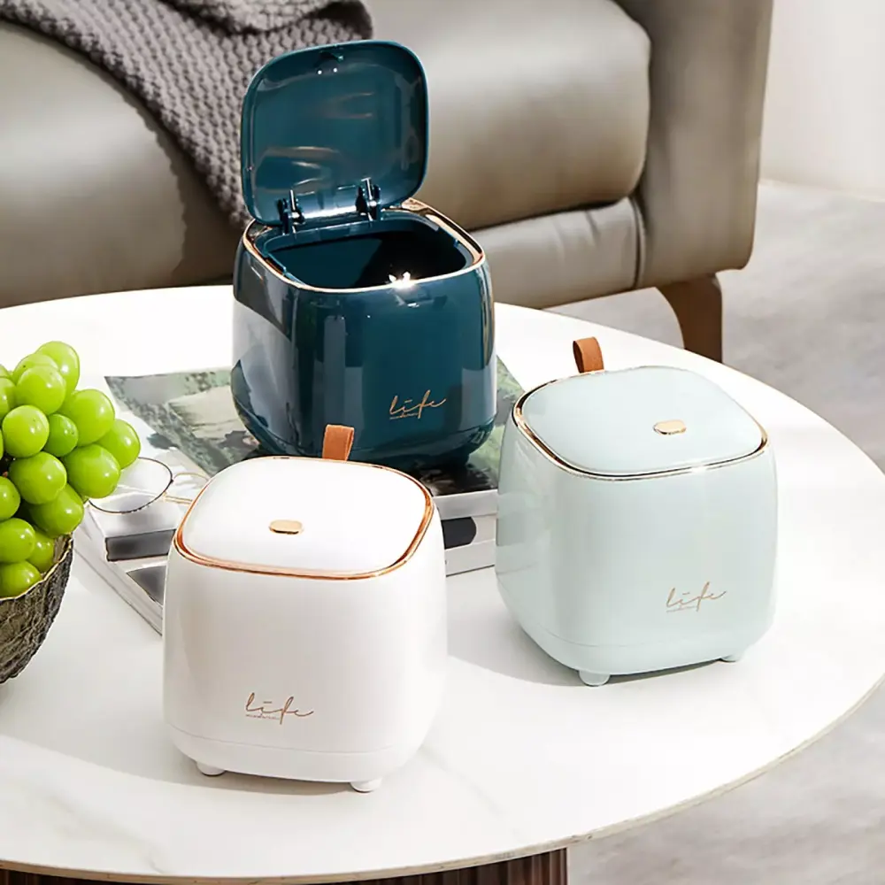 RFUGUG Mini Countertop Trash Can Press Type Lid Small Desktop Waste Bin Bathroom Vanity Coffee Table