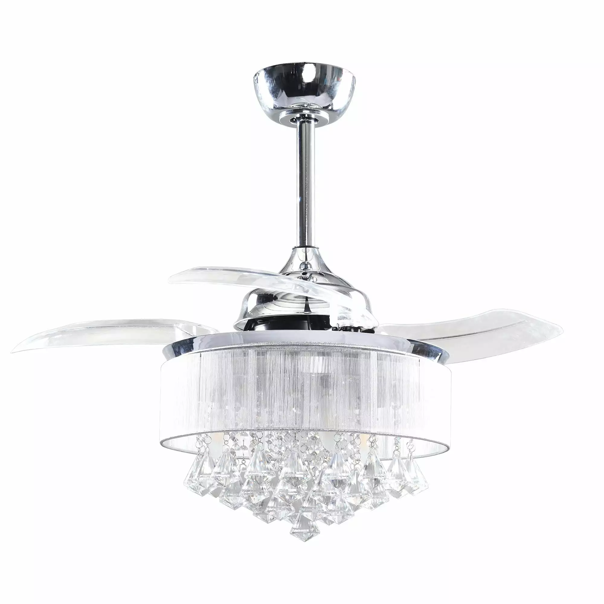 Parrot Uncle 36 Inch Modern Crystal Ceiling Fan Light and Remote 3 Retractable Blades