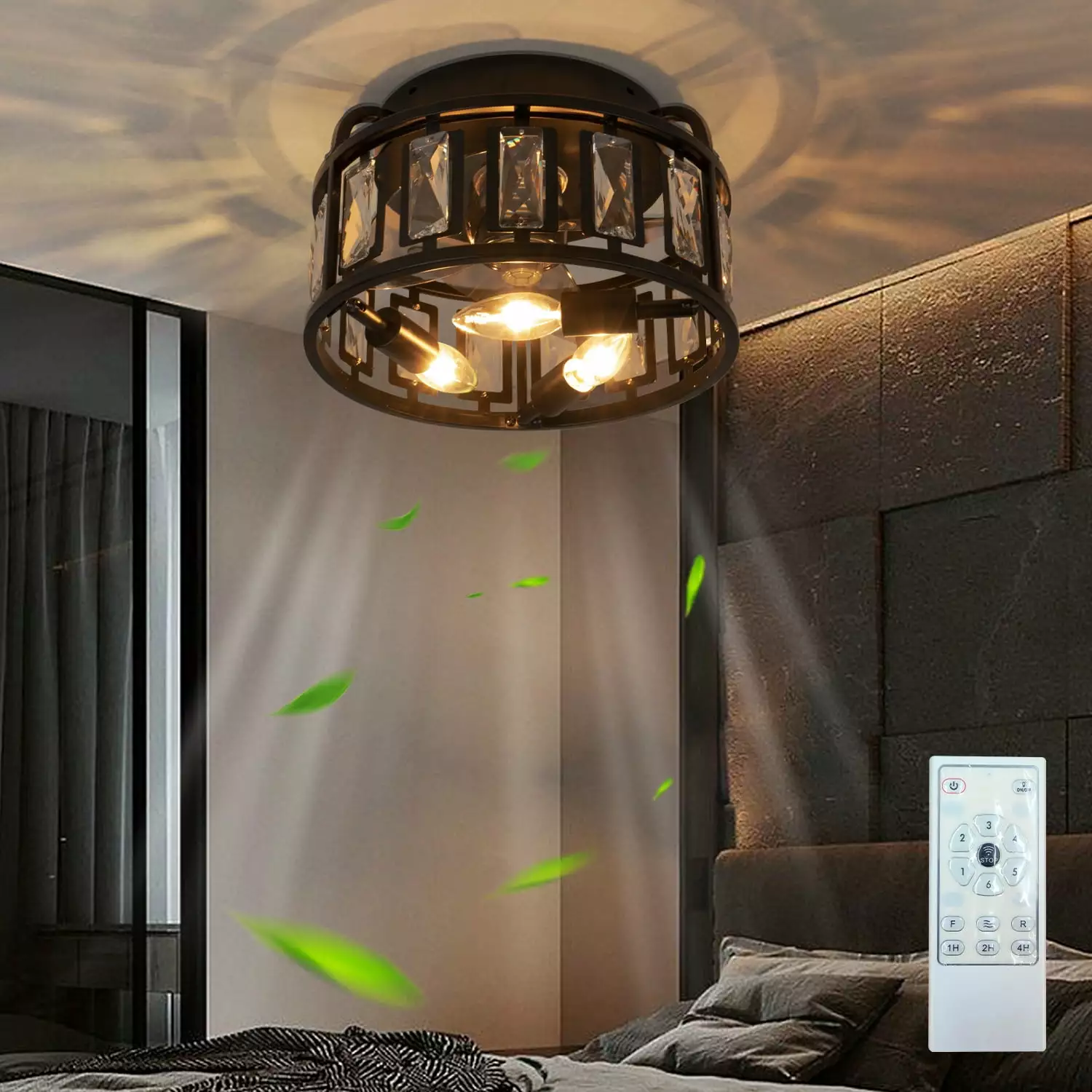 Surnie Crystal Ceiling Fan Lights and Remote Control 6 Speeds Reversible Motor Living Room Bedroom