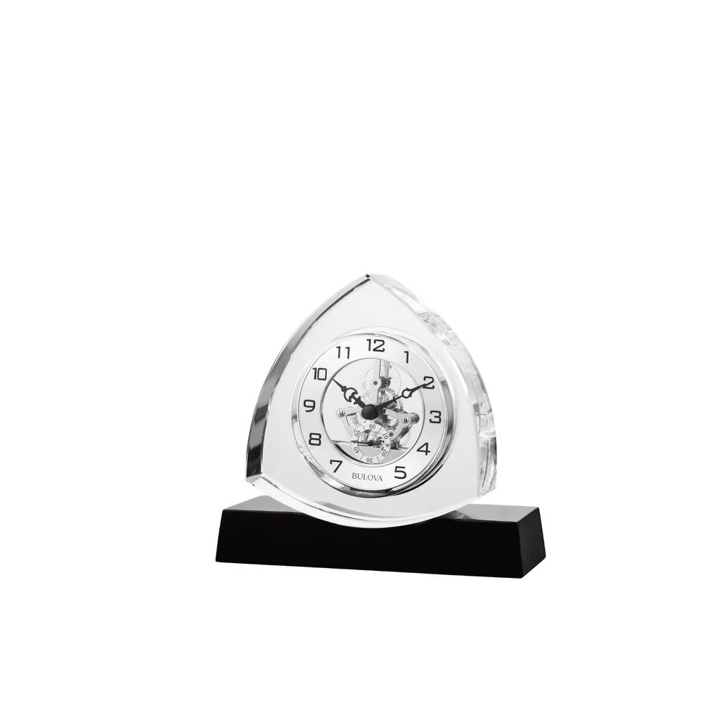 Bulova 6x6.5 Crystal Table Clock Ebony Gloss Base
