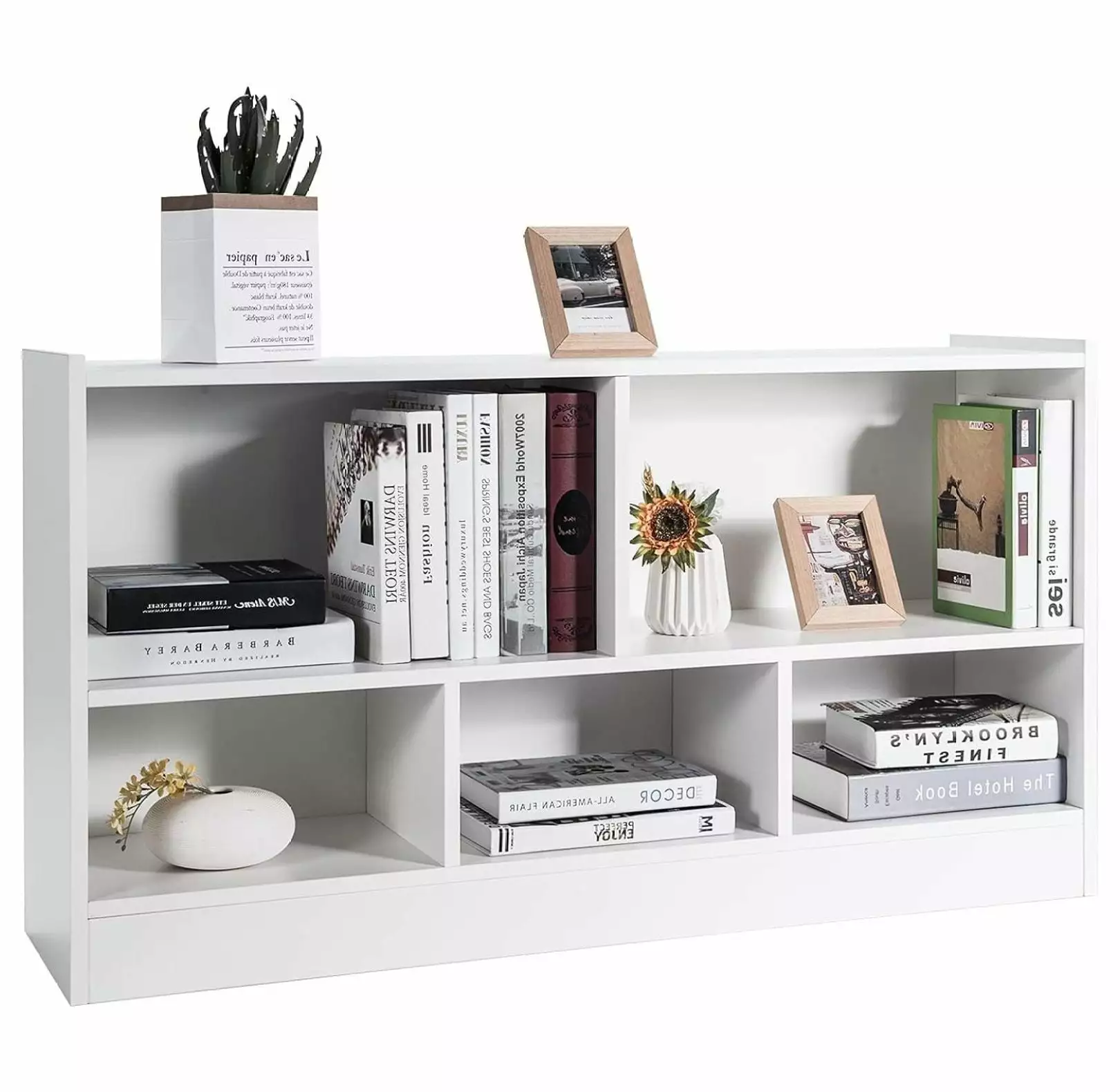 IFANNY 5 Cube Bookcase Wood Bookshelf Open Storage Shelves Modern Display Shelf Low Bookshelves Bedroom Living Room Hallwa...