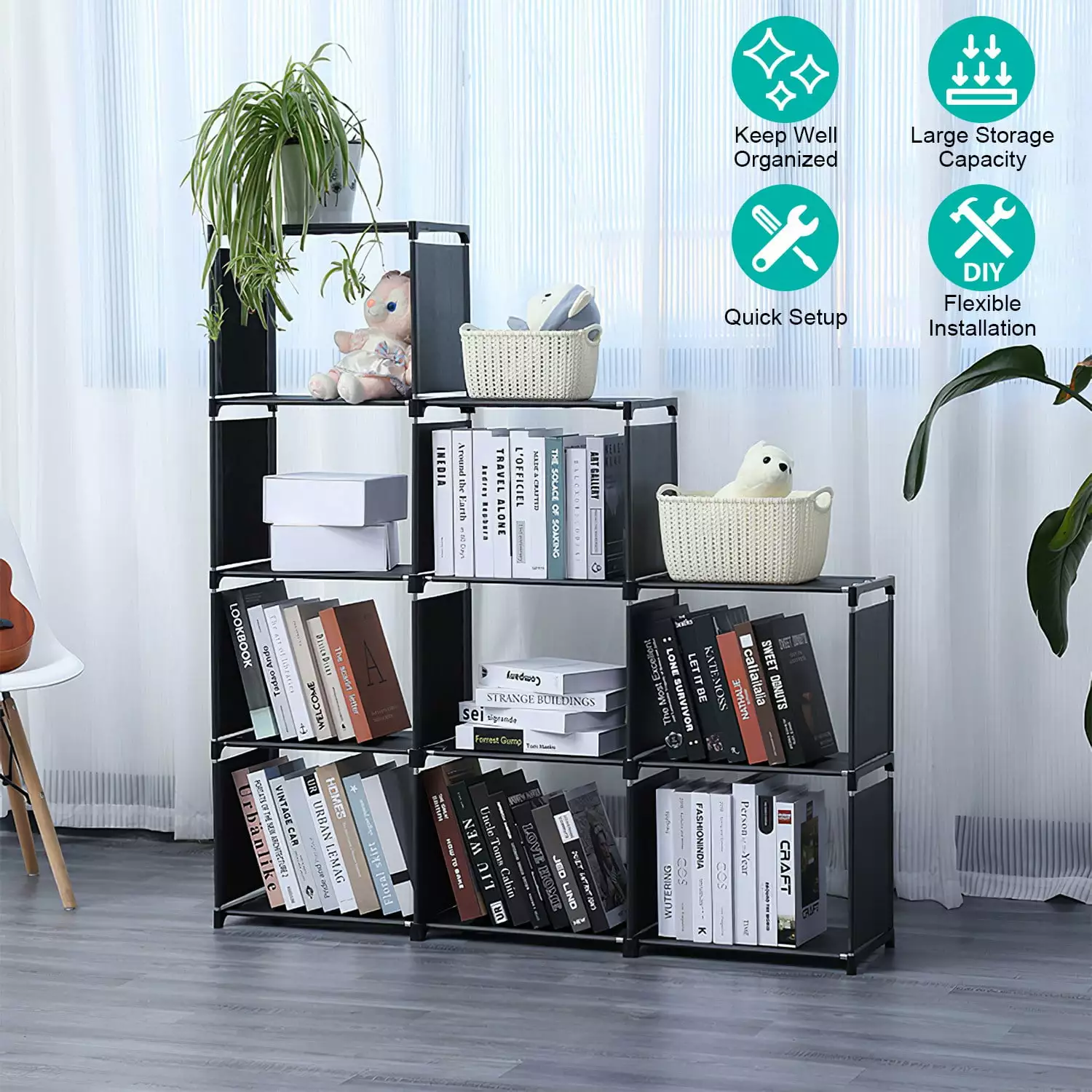 9 Cube Office Plastic Storage Shelves iMounTEK DIY Bookcase Bedroom and Living Room Black