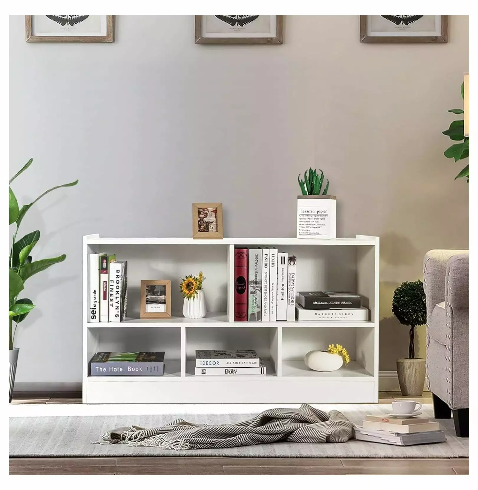 White 5 Cube Bookcase Storage Organizer Open Shelves Modern Display Shelf Living Room Bedroom Generic