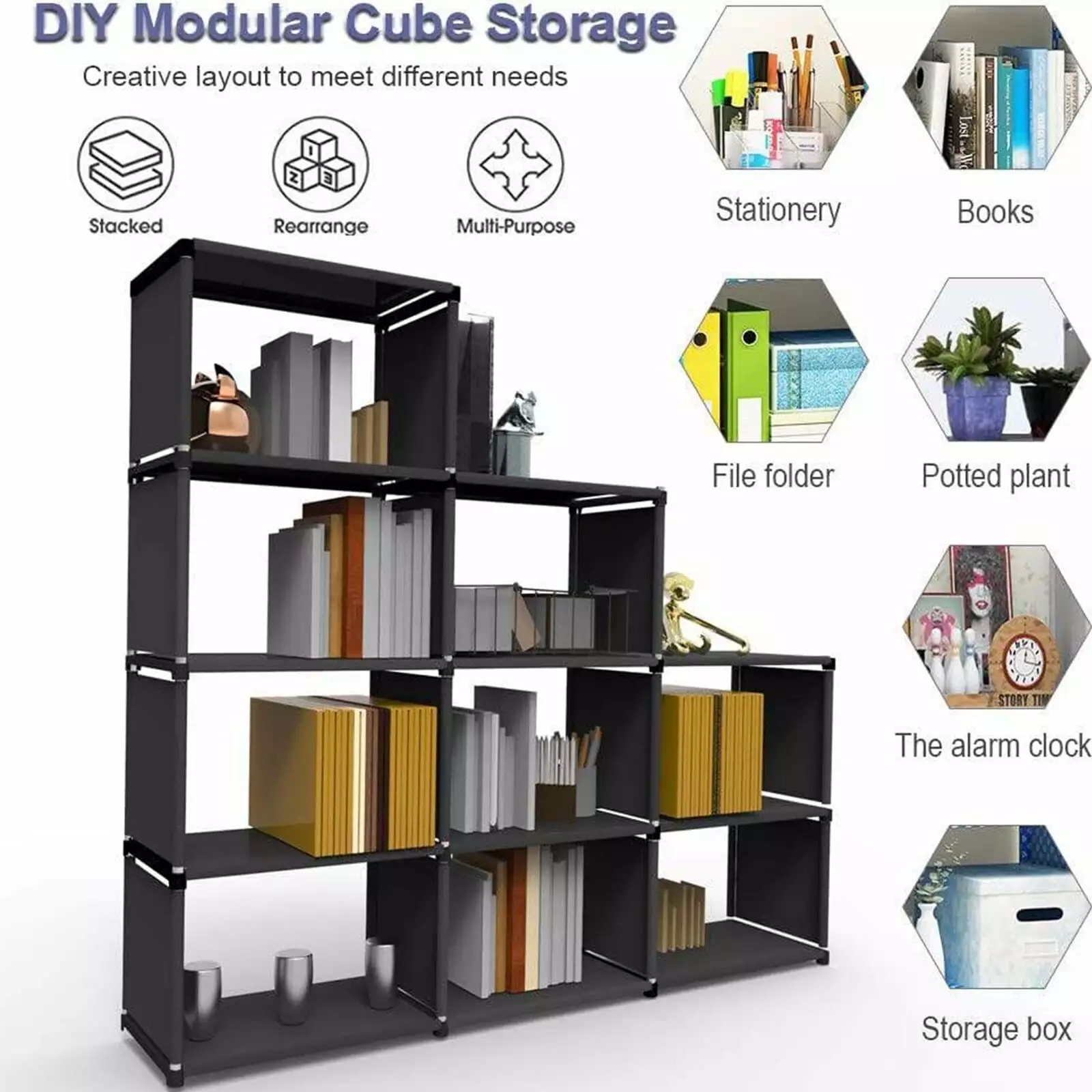 Yolispa 9 Cube Storage Shelf Organizer DIY Bookcase Home and Office