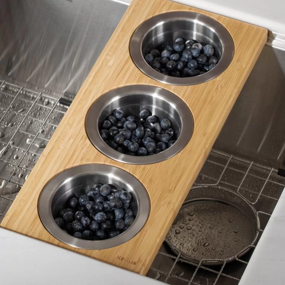 KRAUS 16.75 Inch Workstation Kitchen Sink Composite Serving Board Set Stainless Steel Bowls