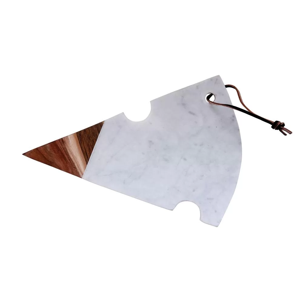 3R Studios Marble and Acacia Wood Cutting Board Cheese Slice Shape Stylish Kitchen