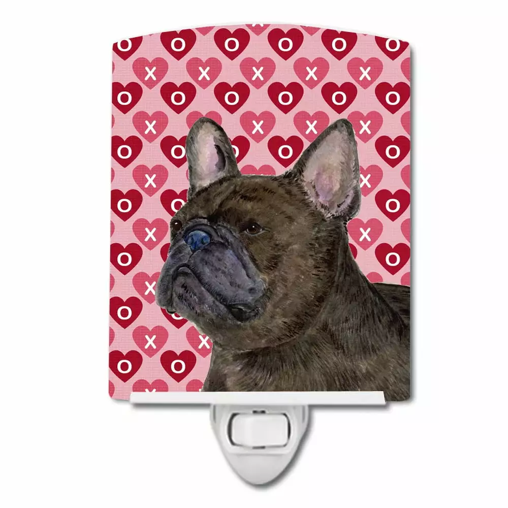 Caroline's Treasures French Bulldog Hearts Love Ceramic Night Light 6x4x3 Valentine's Day