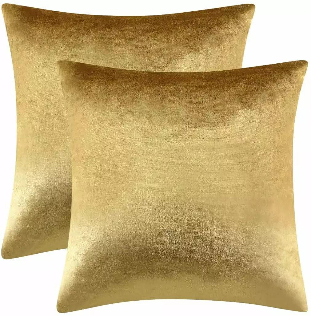 2 Pack Soft Gold Velvet Decorative Throw Pillow Covers 18x18 Couch Sofa Bed MANCHE
