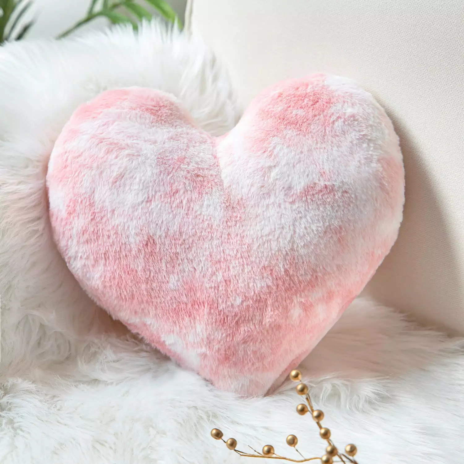 Phantoscope Pink Heart Shape Valentine's Day Gift Decorative Kid Throw Pillow 12x12
