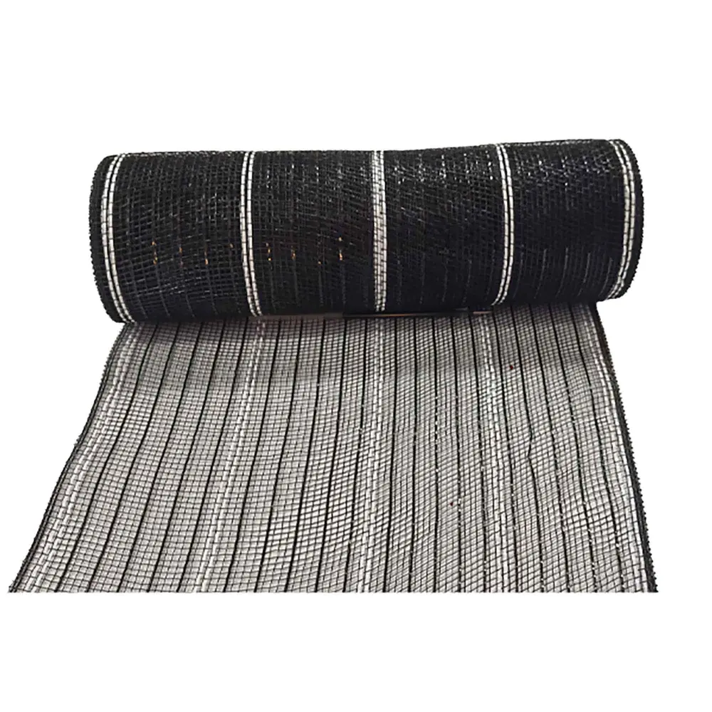 Shiny Mesh Lined Decorative Ribbon 10" x 10 Yards, Metallic White and Midnight