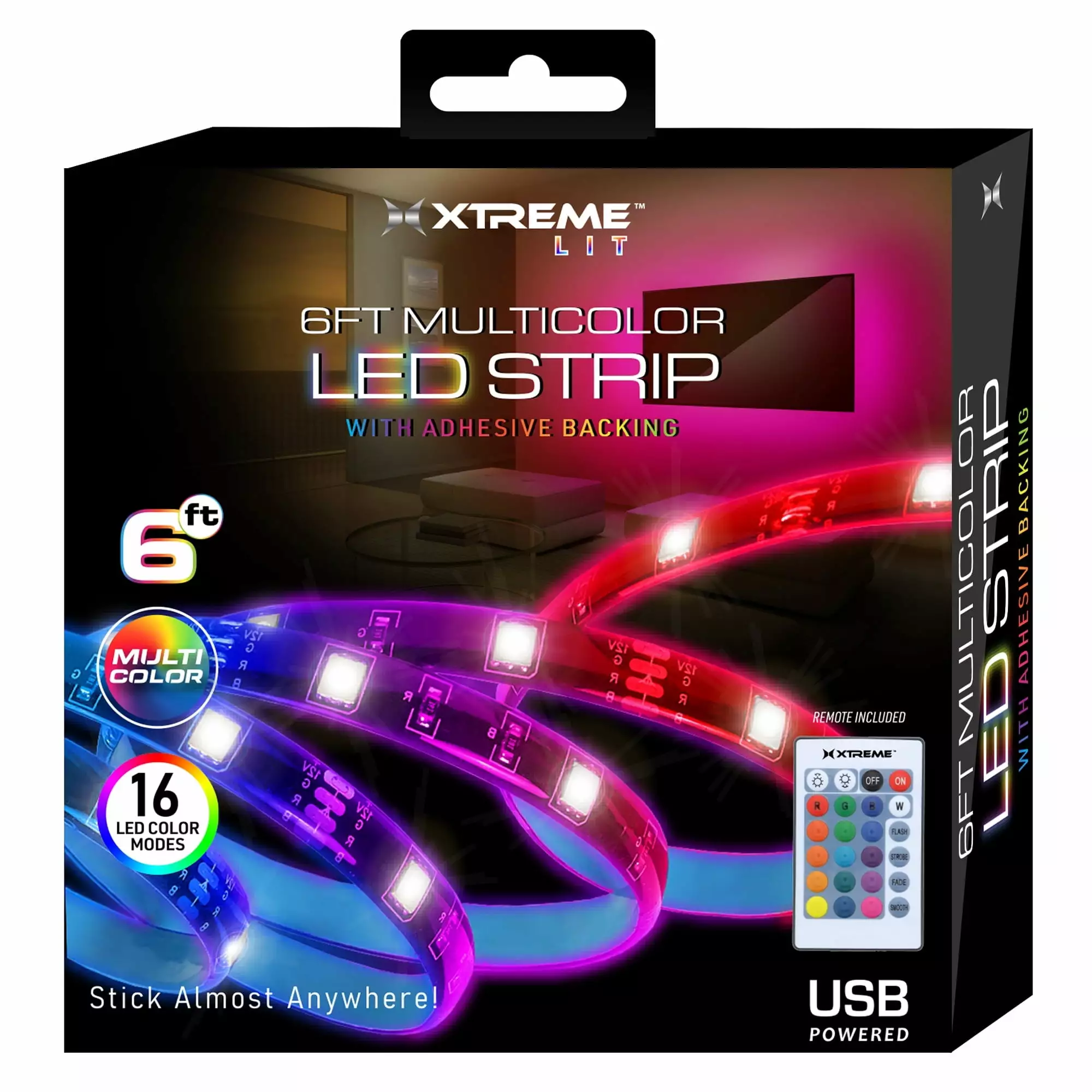 Xtreme Lit 6ft Multicolor LED Light Strip USB-Powered Remote