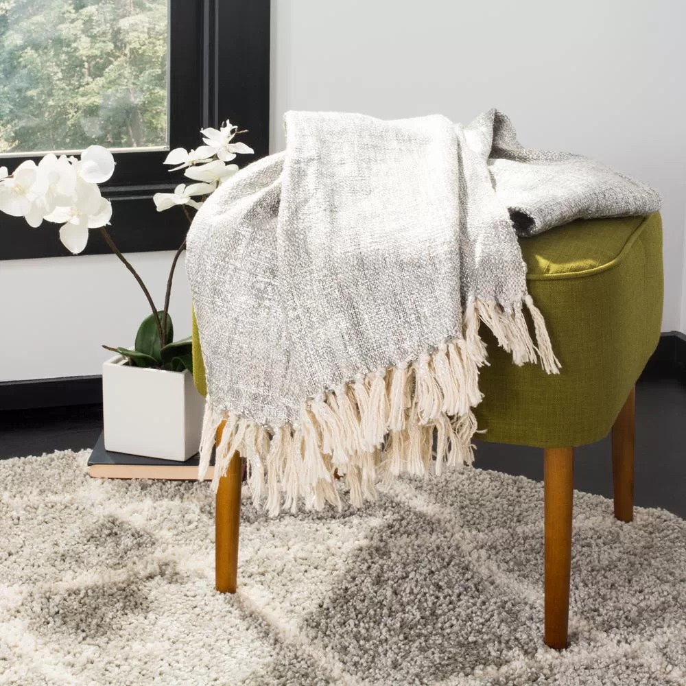 Safavieh Jacqui Grey Silver Throw Blanket Modern Decor