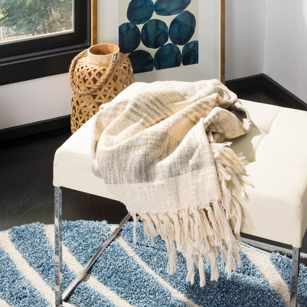Safavieh Voleta White Gold Throw Blanket Elegant Home Decor