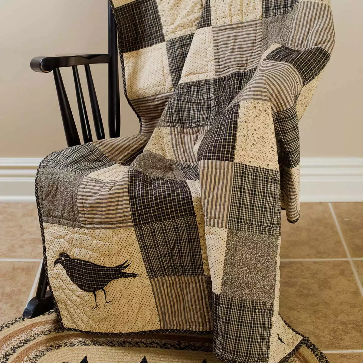 VHC Brands Kettle Grove Primitive Crow and Star Quilted Throw 60x50