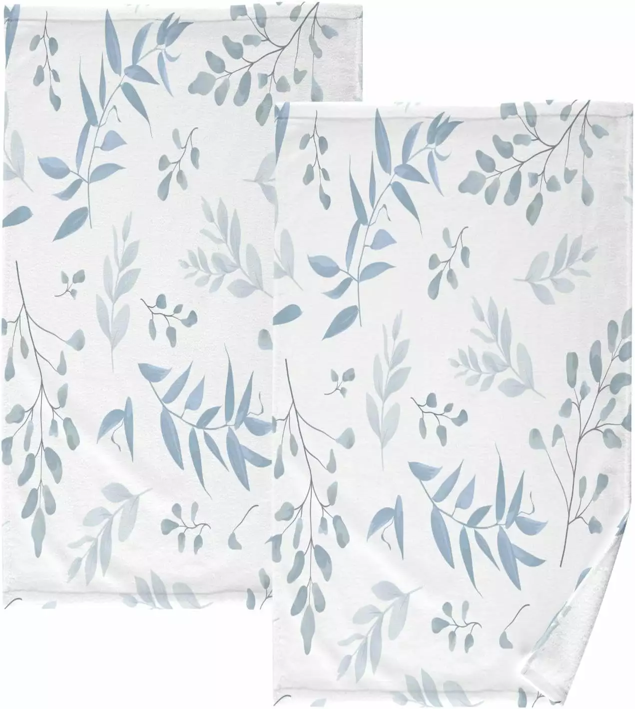 Coolnut Light Blue Leaves Hand Towels Set 2 Soft Cotton Face Towels 16x28In
