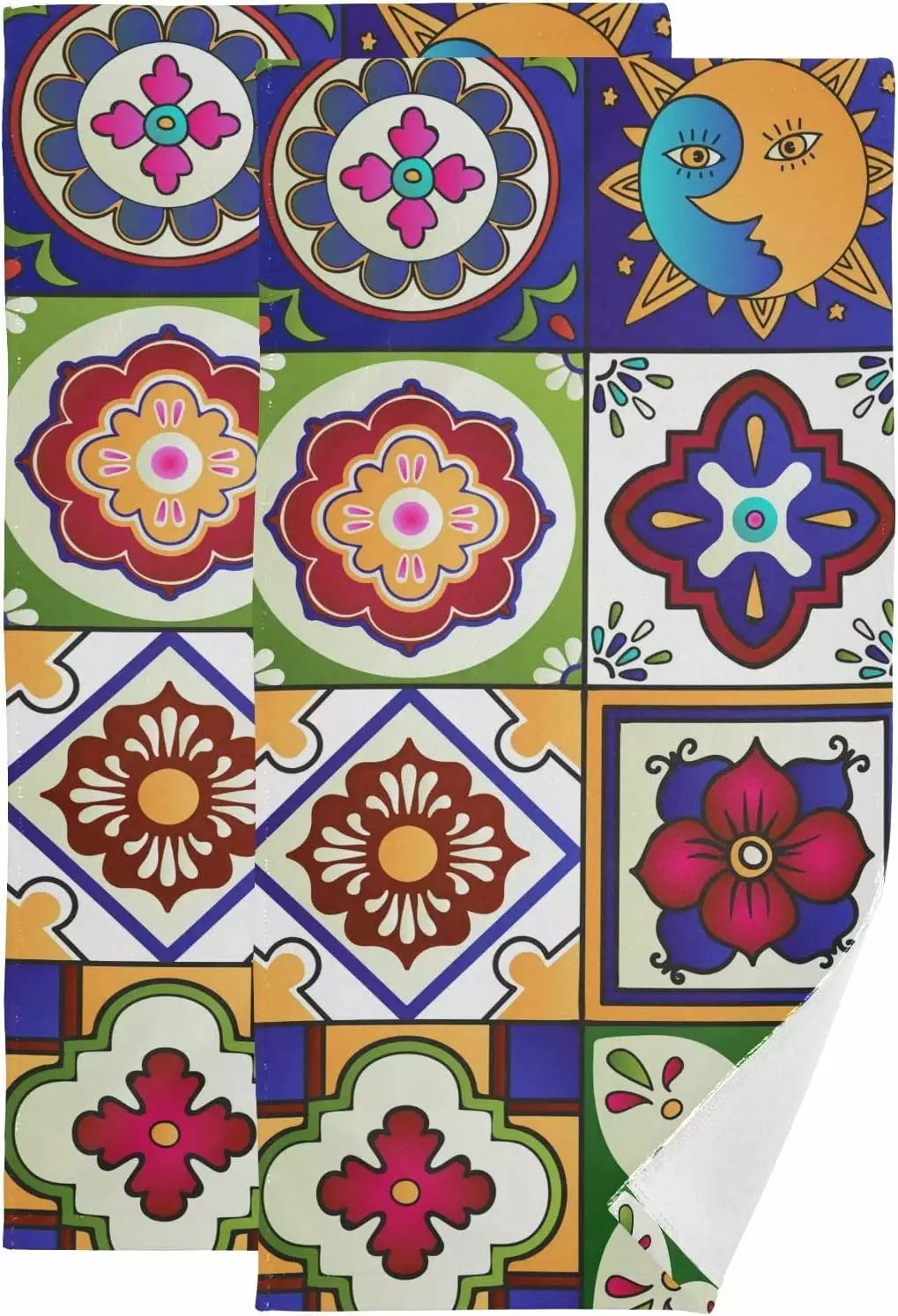 Coolnut Mexican Talavera Hand Towels Set 2 Ultra Soft Absorbent 28x14 Inch Bath Gym Spa Towels