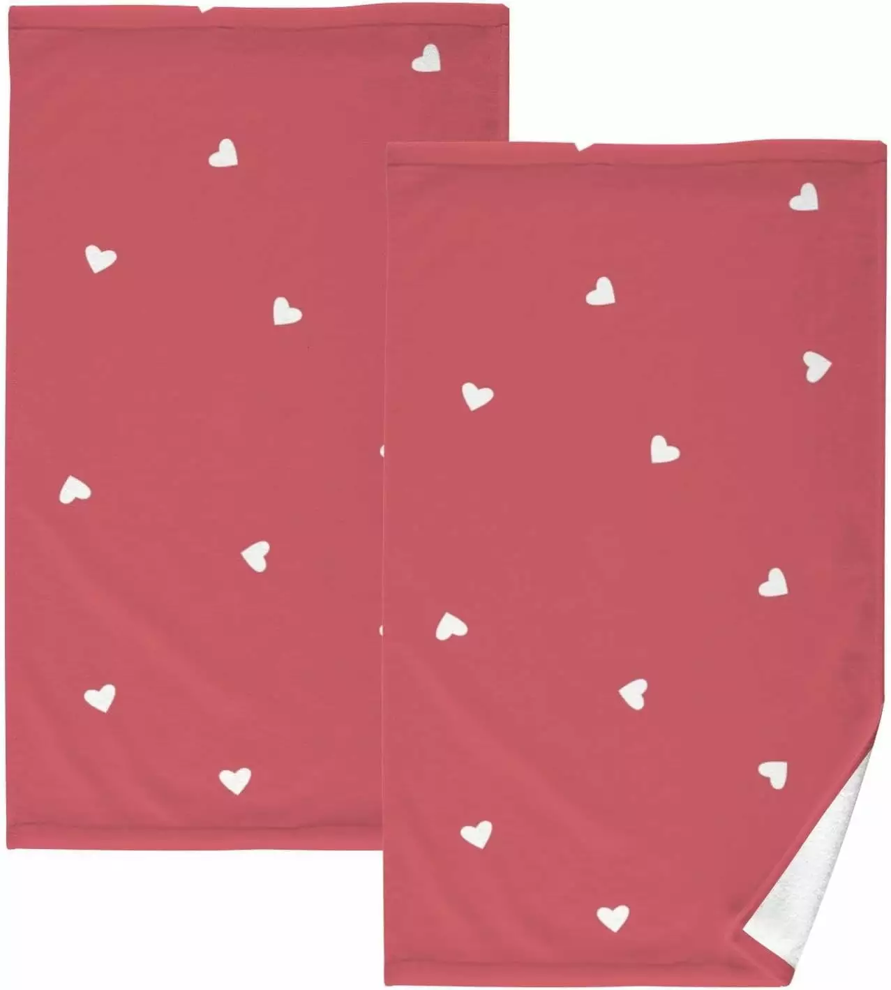 Coolnut Red Heart Hand Towels Set 2 Pack 16x28 Inches Extra Absorbent Pure Cotton