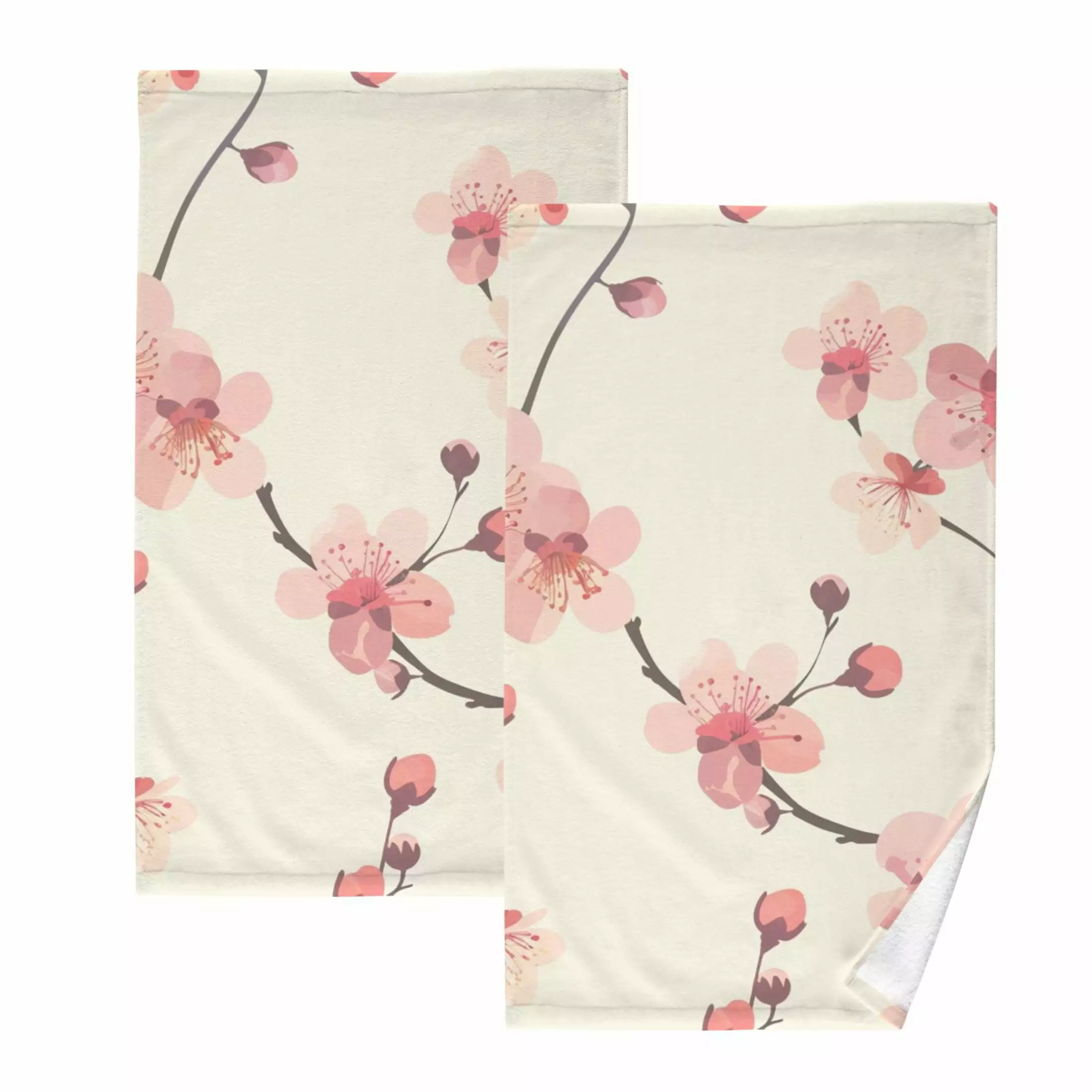 Delicate Cherry Blossoms 2 Pcs Hand Towel Set Cotton Absorbent Soft Face Towels 16x28 Inches OREZI