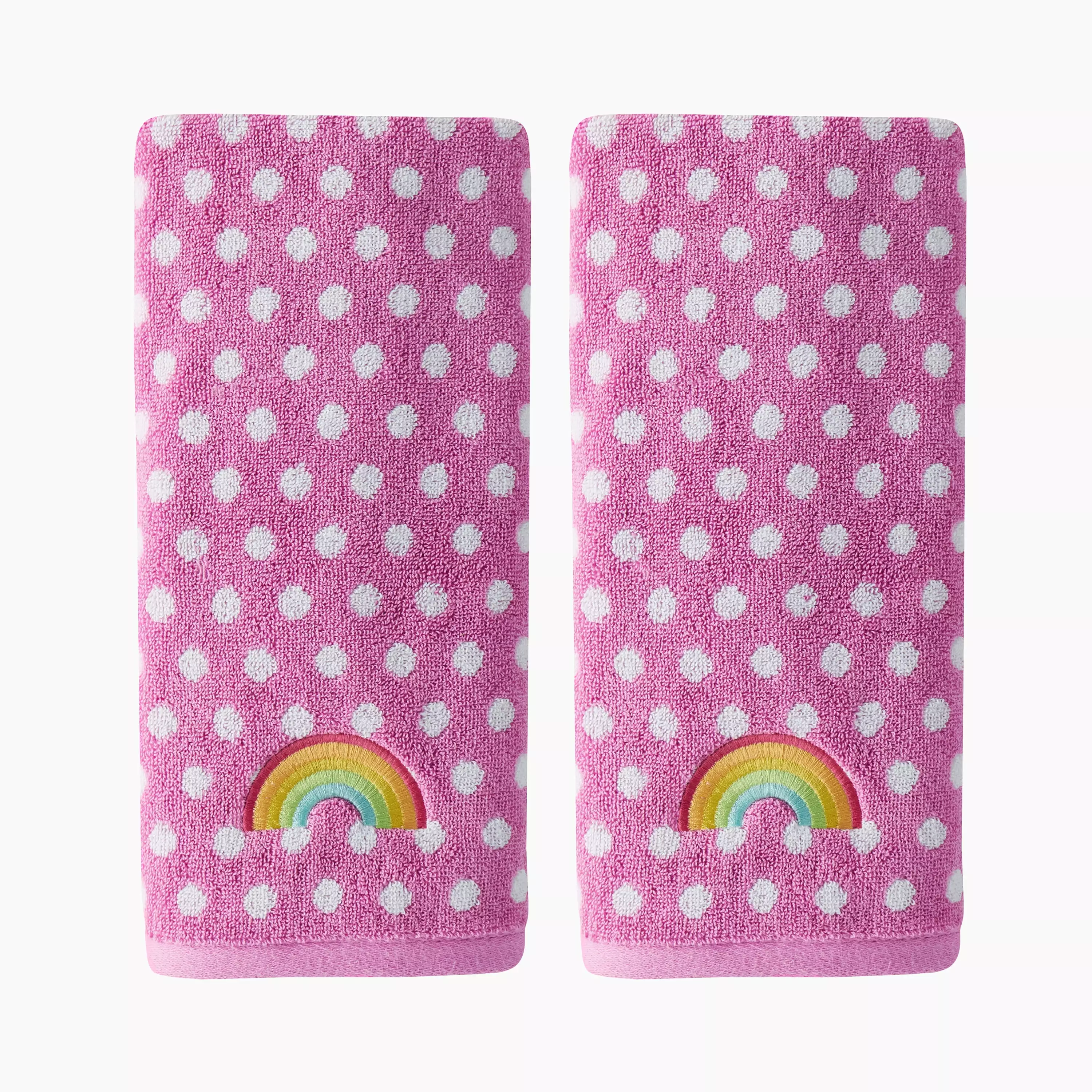 SKL Home Rainbow Cloud Cotton Embroidered Hand Towel - Soft Absorbent Pink Bath Towel 16x26